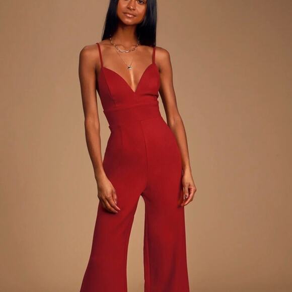 Lulus Classic Babe Wine Red Sleeveless Wide Leg Jumpsuit Size M - Picture 13 of 13